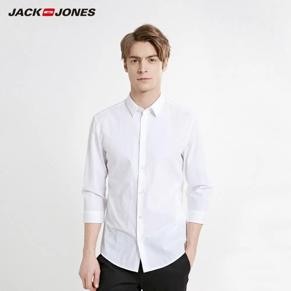 Мужская приталенная рубашка в клетку с рукавами 3/4 JackJones из 100% хлопка | 219231510