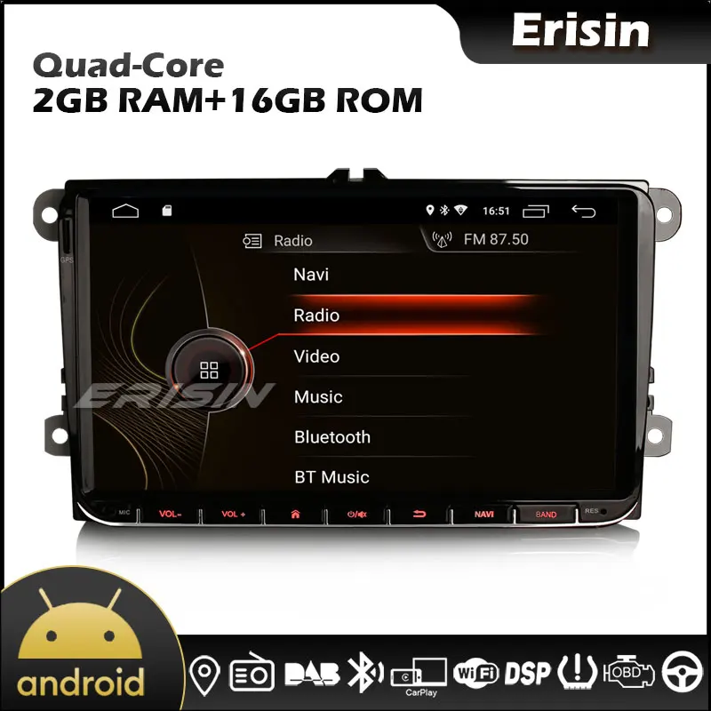 Erisin 4291 9 &quotAndroid 10 0 DAB DSP CarPlay GPS WiFi 4G TPMS DVR автомобильное стерео для VW Seat Skoda Golf Passat Polo