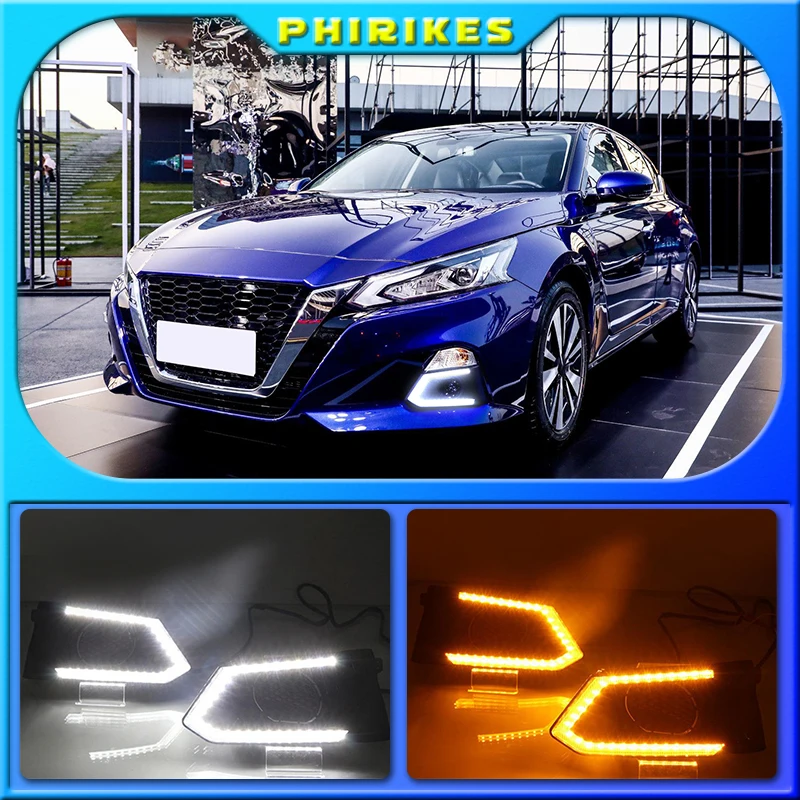 

Дневные ходовые огни для Nissan Altima Teana 2019 2020 светодиодный 2 шт., водонепроницасветодиодный светодиодные противотуманные фары DRL с реле поворот...