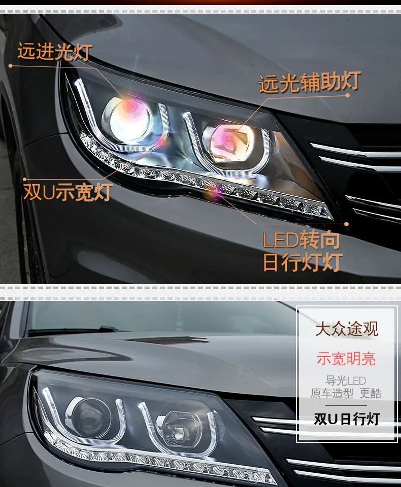 Автомобильный Стайлинг для VW 2010-2013 Tiguan фары новые Tiguan светодиодный фары DRL линзы двойной луч H7 HID ксеноновые автомобильные аксессуары