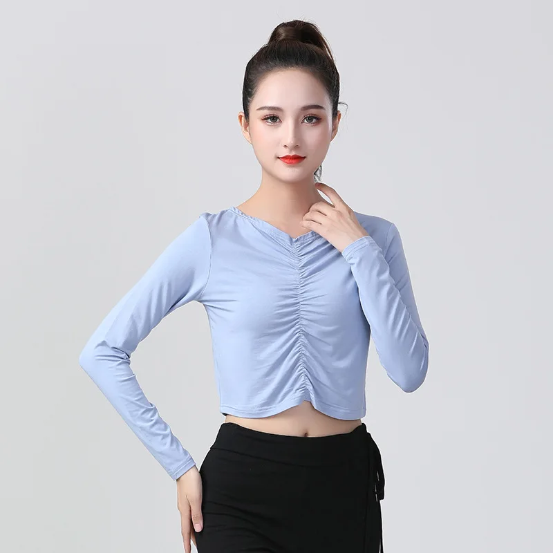 

Latin Top Women Latin Belly Dance Basic Top Girl Dancewear Sexy Ballroom Samba Tango Flamengo Dancing Practice T-shirt Costume