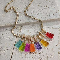 new korean colorful resin gummy bear zircon pendant metal chain necklace for women cartoon animal heart choker y2k gifts jewelry