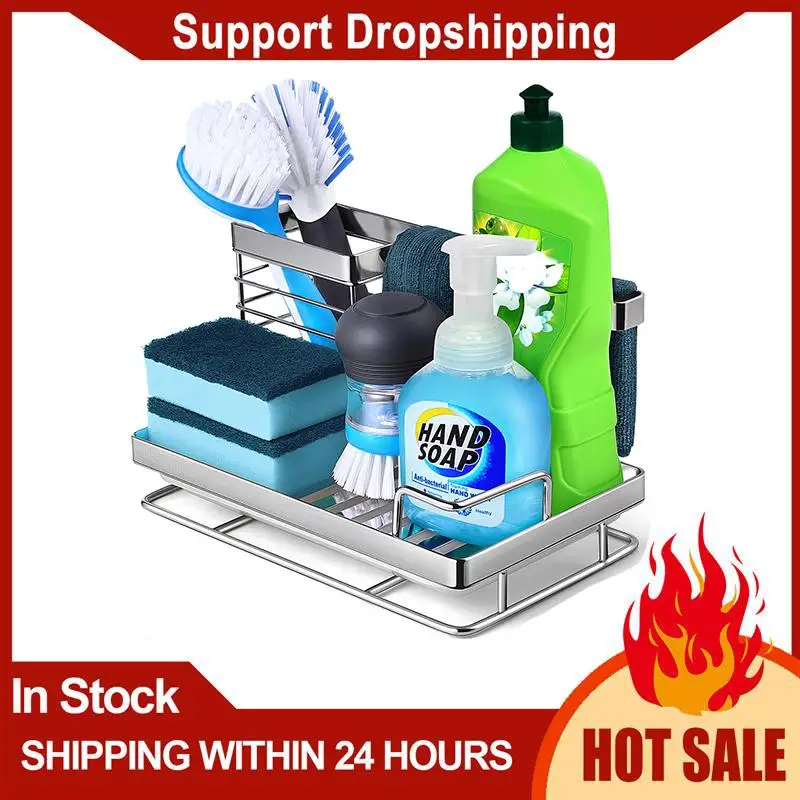 

NEW HOMEMAXS Kitchen Sink Organizer Stainless Steel Dish Kitchen Utensils Holder Sponge Brush Rack with Drain Pan for Home