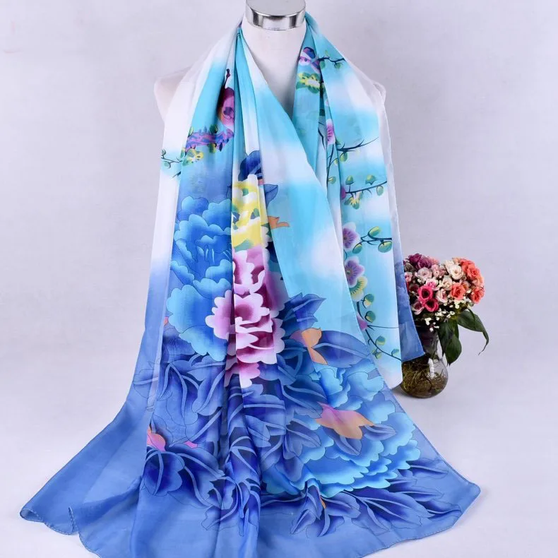 2020 FAL/WIN Magpie пион шифоновый цветочный шарф Шелковый квадратный хиджаб крутой