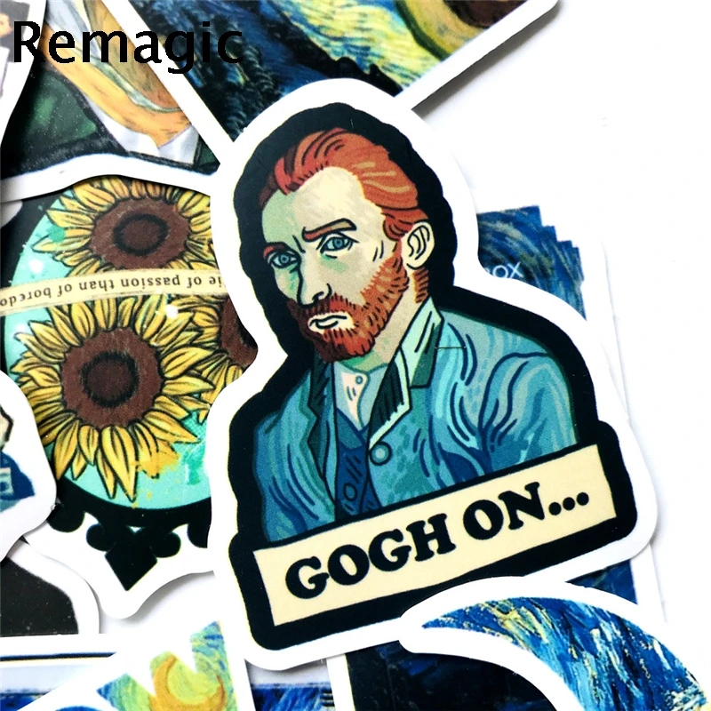 

50pcs oil painting Van Gogh Scrapbooking Stickers Waterproof PVC Skateboard Guitar Suitcase Funny Graffiti Sticker Kids Classic