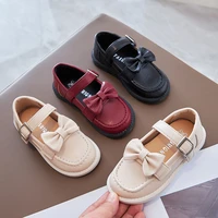 children school leather shoes for girls flats spring and autumn 2022 new fashion bowknot princess little girls shoes soft bottom
