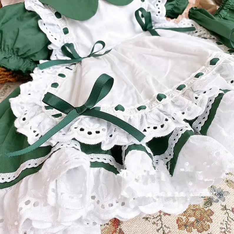 

2PCS Baby Girl clothes Spanish Lolita Maid Dress lace Stitching ball gown dress for girls birthday party dress vestidos Y2960