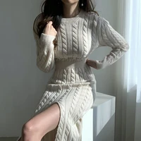 autumn winter split sweater dress elegant women knitted jumper dresses woman warm solid casual knitwear chic korean fashion new