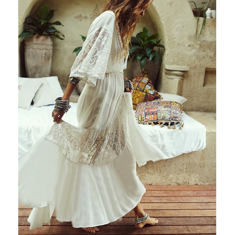 Бикини с V-образным вырезом белое пляжное платье хлопковая Пляжная накидка