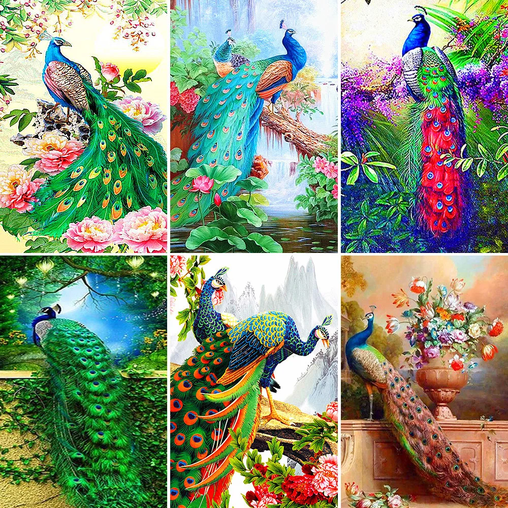 meian Cross Stitch 5D DIY Full Round Diamond Painting Animal Picture Of Rhinestone Embroidery Peacock Home Decor Gift - купить по