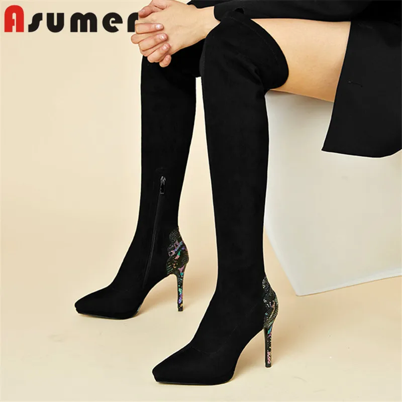 

Asumer 2021 big size 41 sexy slim stretch boots women thin high heel party prom shoes autumn winter over the knee boots women