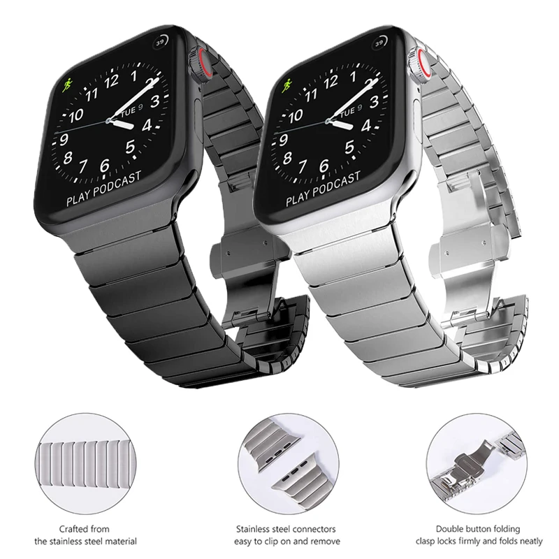 

Stainless Steel strap for Apple Watch band 44mm 40mm iWatch 42mm/38mm apple watch SE 6 5 4 3 2 metal Butterfly buckle bracelet