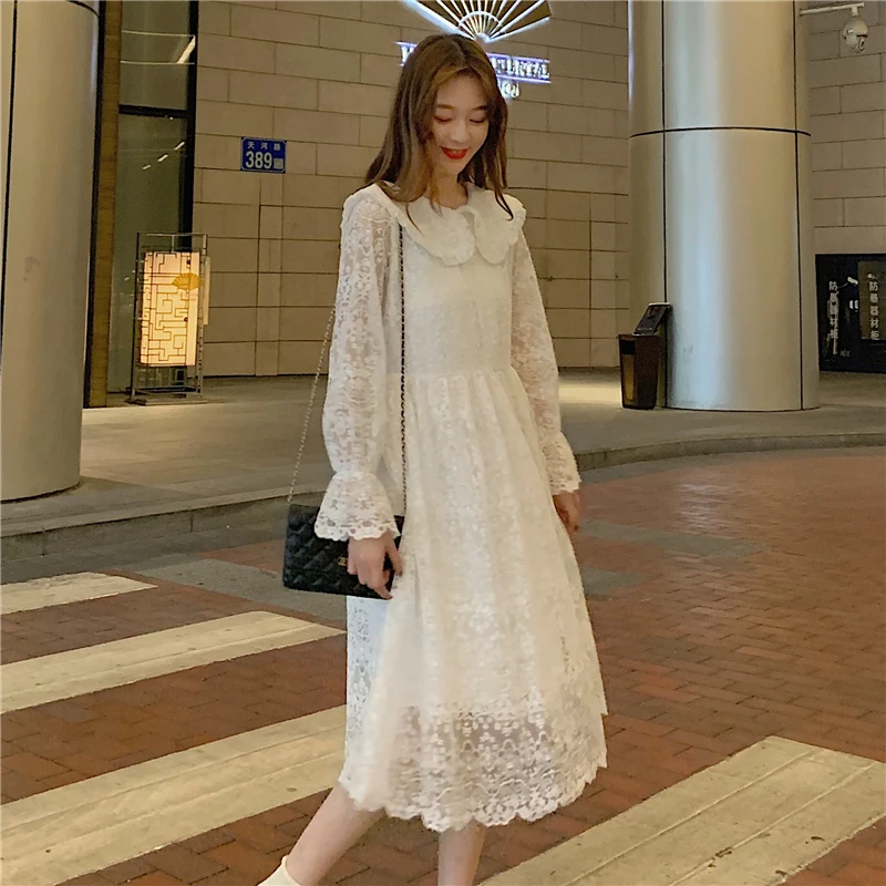 

College Style Lace Peter Pan Collar Dress Small Fairy Lady Super Fairy Mori Sweet Design Sense Niche Early Spring and Summer