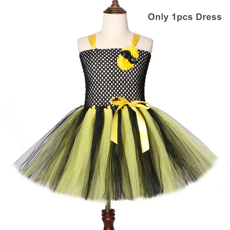 Only 1pcs Dress 1 комплект; платье-пачка с Пчелой для девочек; цвет желтый, черный; костюм феи «пчела»; нарядное платье; Детские вечерние маскарадные платья на Хэллоуин для девочек - Цвет: Only 1pcs Dress