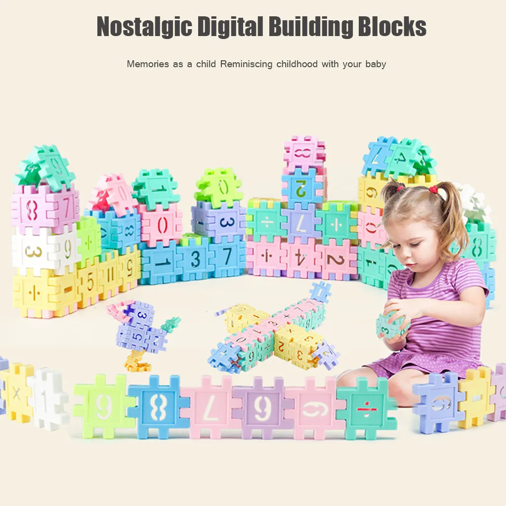 

55pcs Large Retro Geometric Digital Building Blocks Educational Toys Stacking Blocks Cube Square Tower Game Christmas Gifts