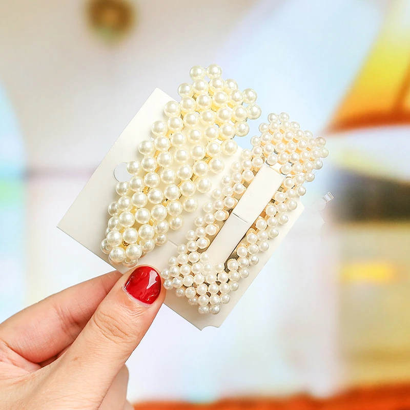 

1/2/3Pcs/set Trendy Imitation Pearl Hair Clips Women Handmade Hair Barrette Beads Flower Stick Hairpin Hair Styling Accessories