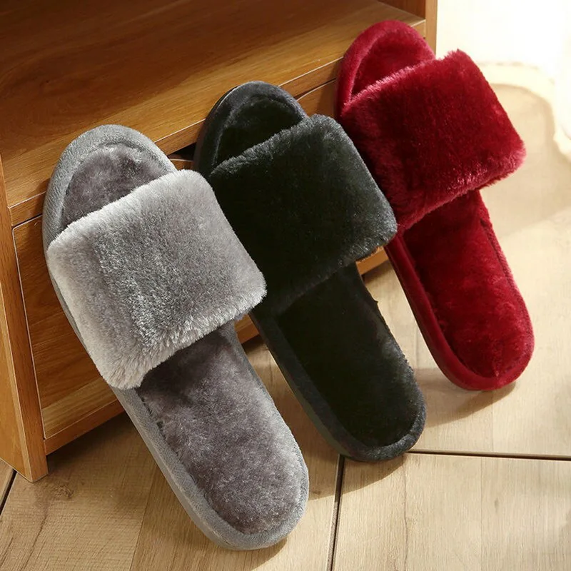 

Fluffy Slippers Flat Sandal Shoes For Women Winter Home Elegant House Women'S Plush Sabot Round Toe Furry Ladies