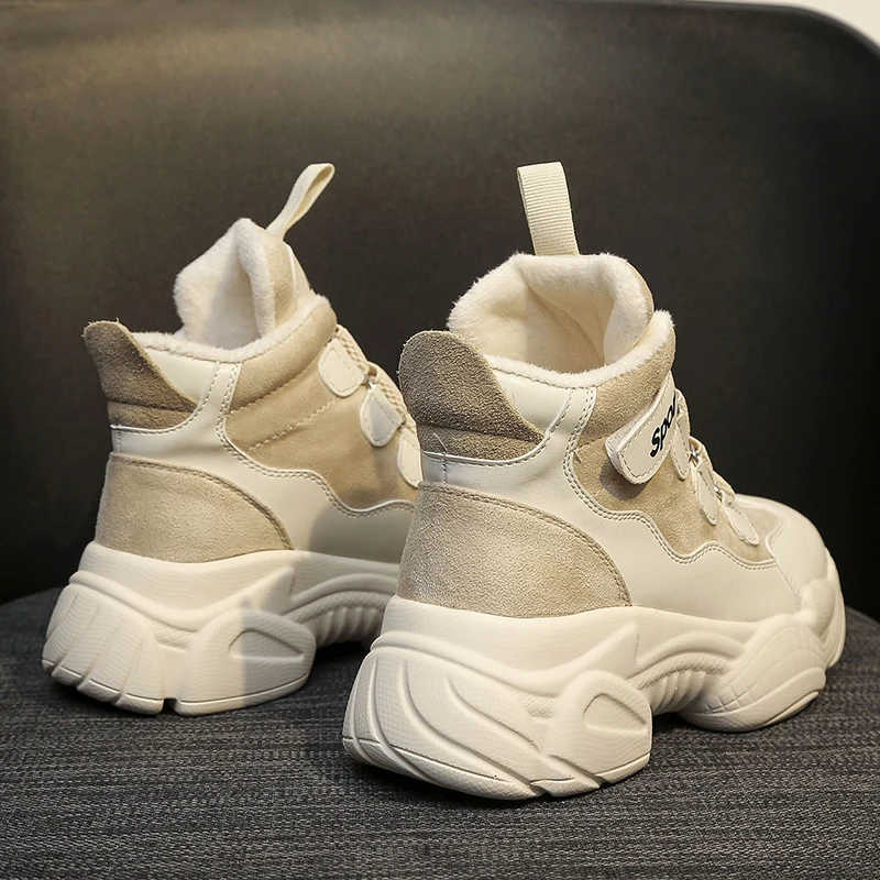 Зимние ботинки на толстой подошве женские липучке Женские в Военном Стиле