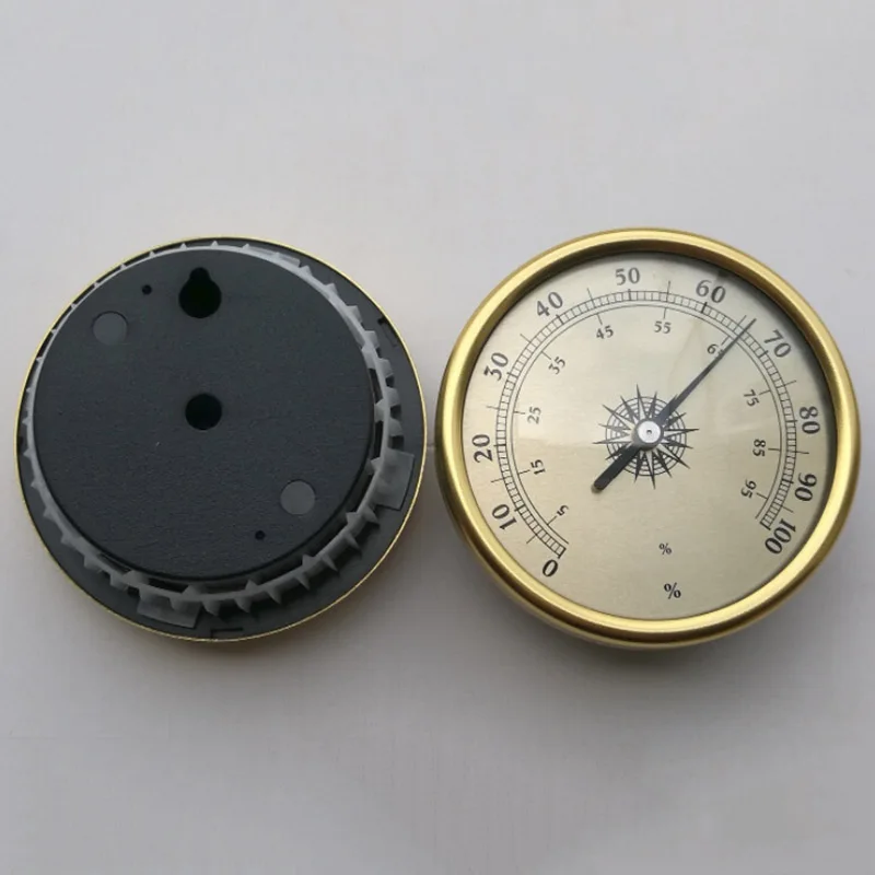 

72*34mm Hygrometer Elastic Aluminum alloy Durable Gold 0~100%(RH) Humidity Meter