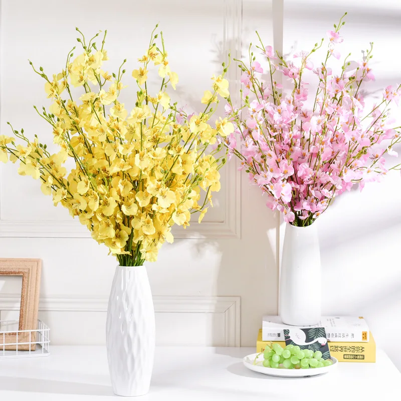 

5 Fork Yellow Dancing Orchid Imitation High-grade Artificial Flower Wedding Home Decoration Wenxin Phalaenopsis False Bouquet
