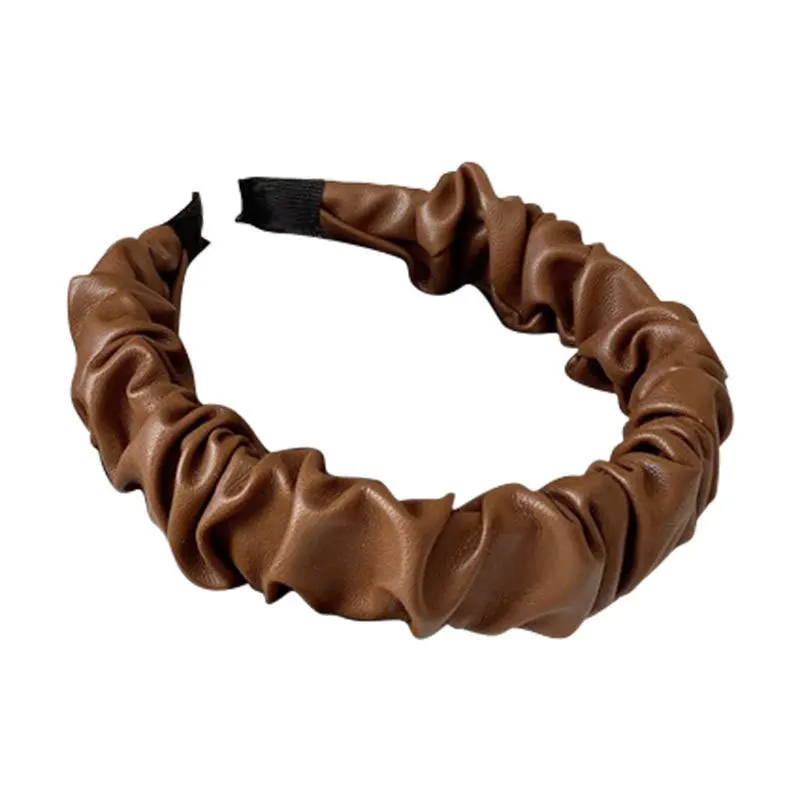 

Fashion Exquisite PU Leather Folds Pattern Hair Hoop Hairbands Designer Headbands Ornament Accessories For Women Wholesale