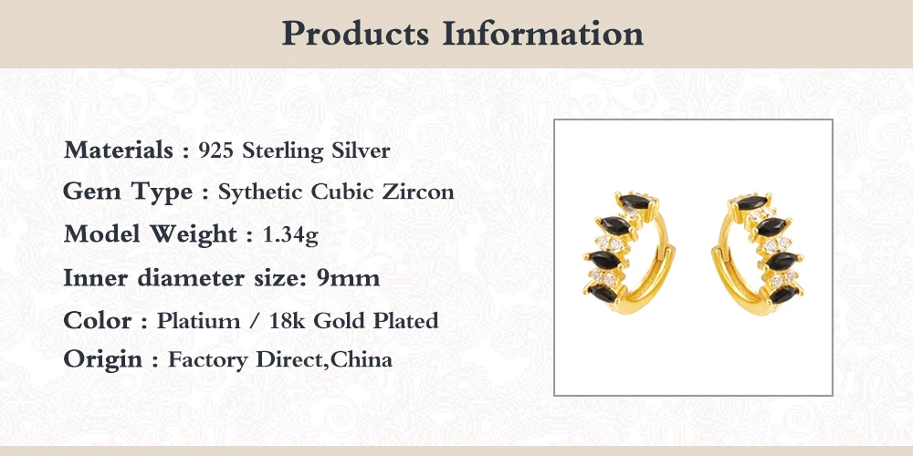 

Luxury Bling Black Zircon Punk Woman Hoop Earrings For Girls Lovers' Birthday Jewelry 925 Sterling Silver orecchini donna