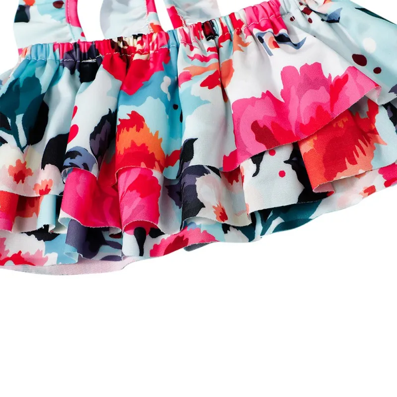 

2Pcs Child Baby Girls Summer Fashion Swimsuit Floral Print Suspenders Swimwear Two-piece Set