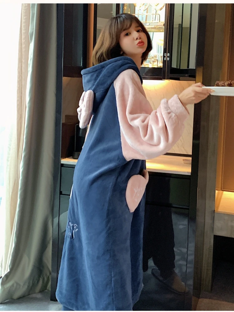 

Sweet and lovely wind thickening plus velvet long nightgown pajamas women's autumn and winter 2021 new home service suits can be