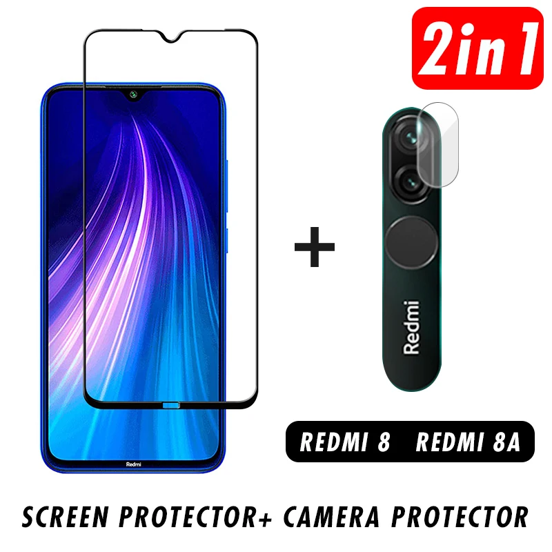 2 в 1 9D протектор экрана телефона для Redmi 8A объектив защитное стекло камеры