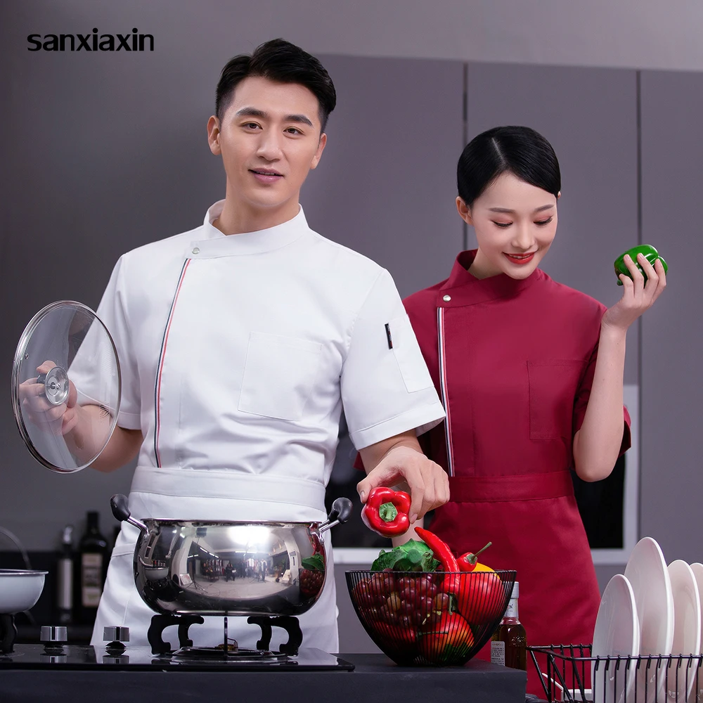 

Fashion Hotel Restaurant Canteen Chef Jacket Bakery Chef Cooking Workwear Tops Dark Button Kitchen Service Short Sleeve Workwear