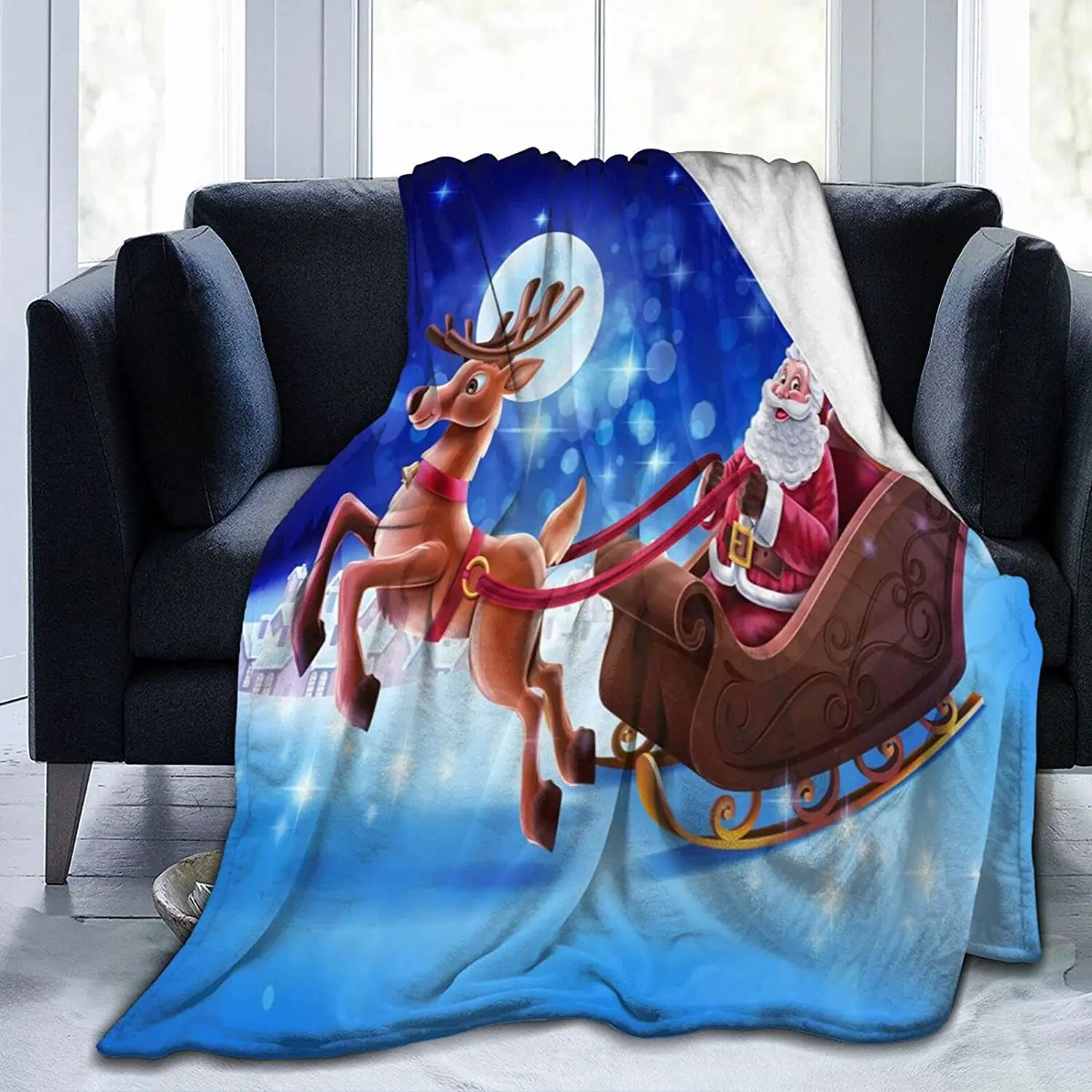 

Christmas Santa Clause Reindeer Throw Blanket Plush Microfiber Flannel Fleece Blanket for Bed Sofa Couch Camping Travel
