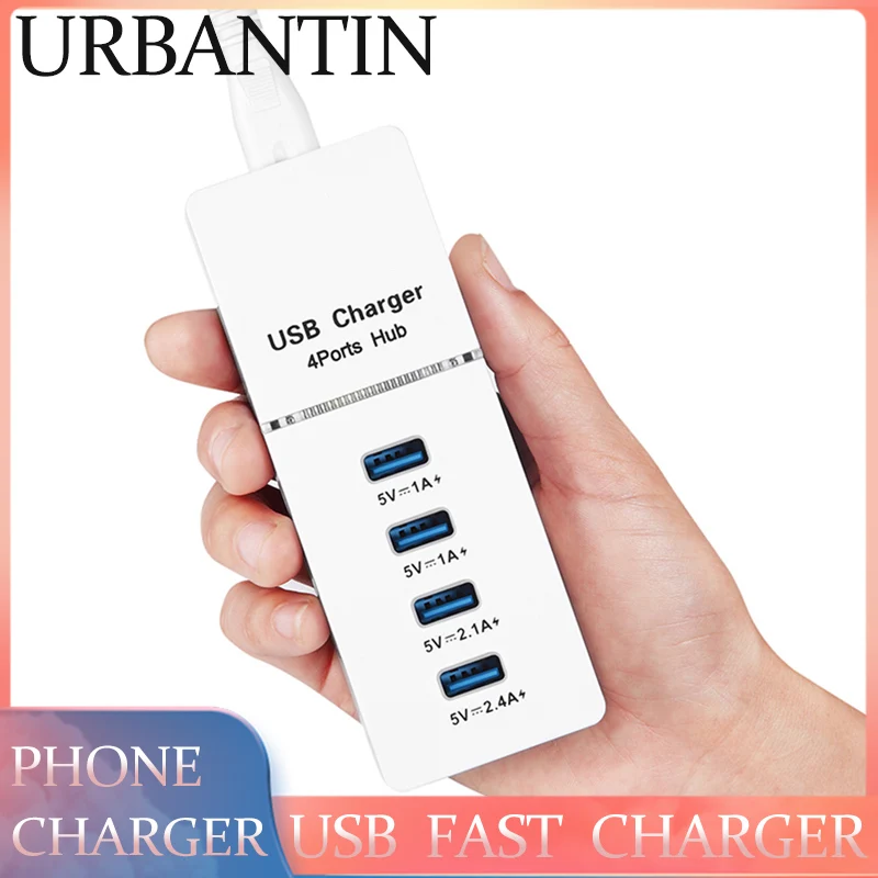 

Urbantin 4 USB Fast Charger Portable Mobile Phone Charge For iPhone Samsung HUAWEI USB US Plug AU UK EU Extension Cord Charger
