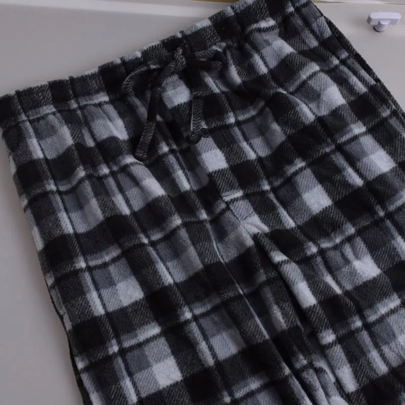 Men's Winter Gleece Trousers Pocket Pajama Pants Keep Warm Sleep Wear Bottoms Plus Size
