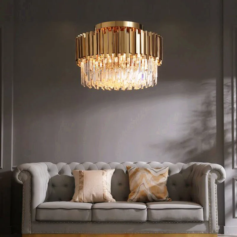 

YSN Luxury Crystal Ceiling for Living Room Modern Gold Round Lamp Led Home Interior Lighting Fixtures