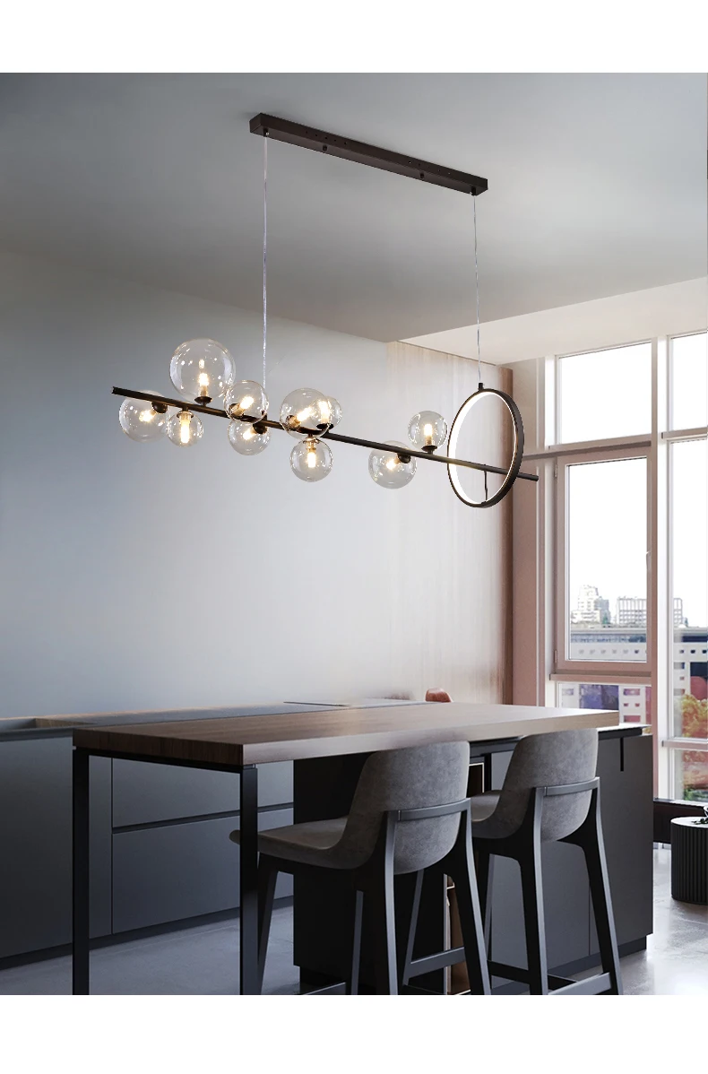 Black LED Chandelier Modern for Living Room Dining Table Bar Industrial Glass Ball Ceiling Pendant Lamp Shop Kitchen Lighting home depot chandeliers