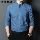 COODRONY бренд весна осень Новое поступление модный воротник стойка настоящий карман длинный рукав 100% Чистый хлопок рубашка мужская одежда C6208