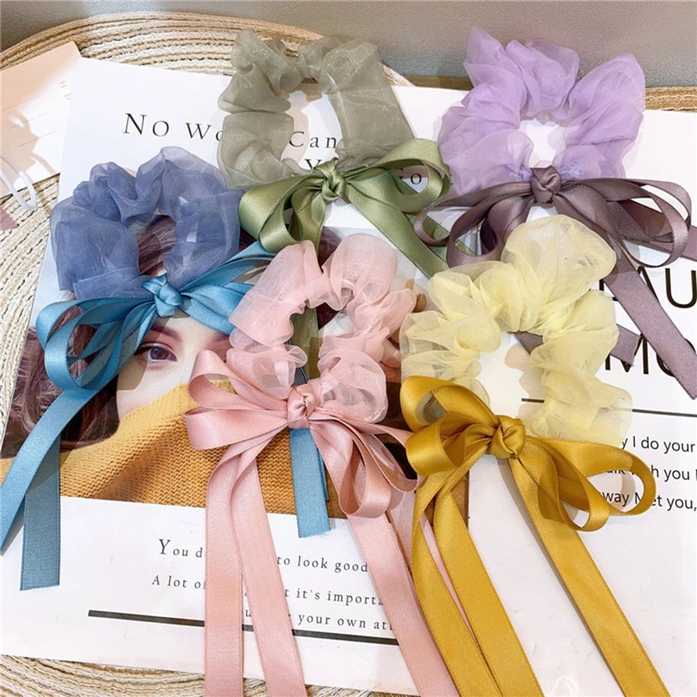 

Children's Bow-knot Hair Tie Girls Sweet All-match Hair Rope French Large Intestine Ring Solid Color Tie Hair Head Rope Fairy
