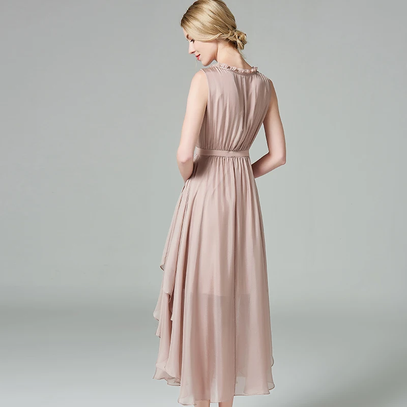 

Elegant Sleeveless 100% Real Silk Wedding Womens Evening Party Dress 2020 Summer Dresses Women robe longue Z16ES69