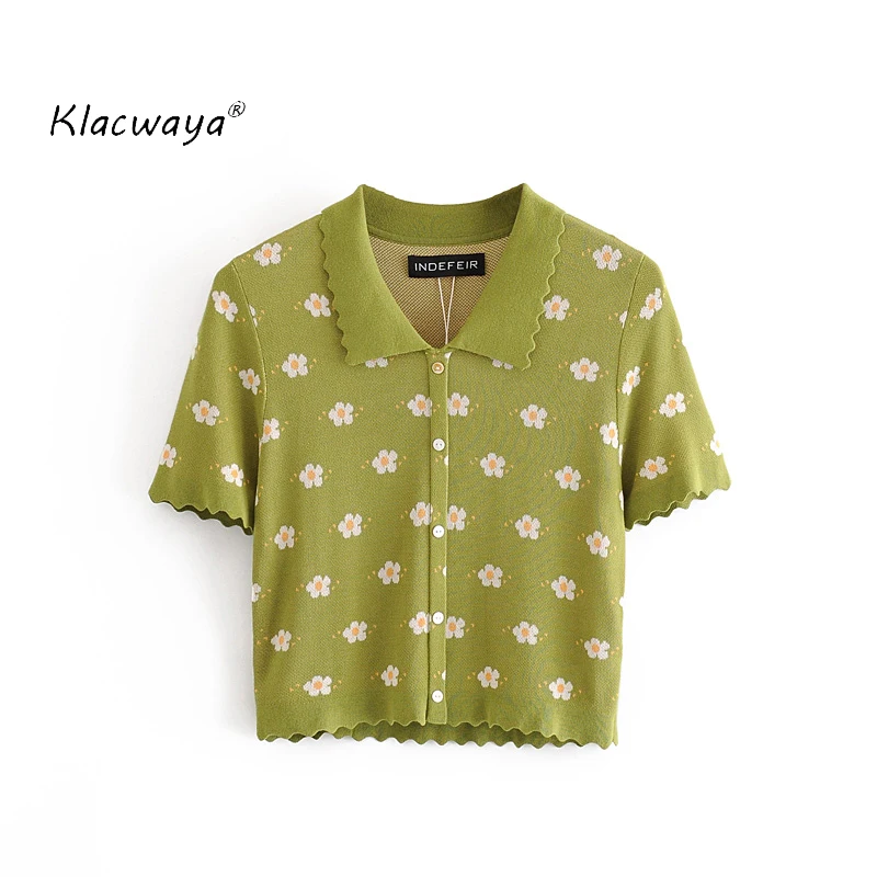 Короткие топы Klacwaya с маргаритками лето 2020 Модный женский топ отложным воротником
