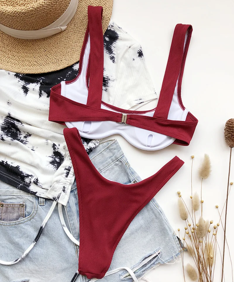 

Sexy V-bar Underwired Bikini Female Swimsuit Women Thong Swimwear Two-pieces Bikini set Brazilian Bather Bathing Suit Swim Lady