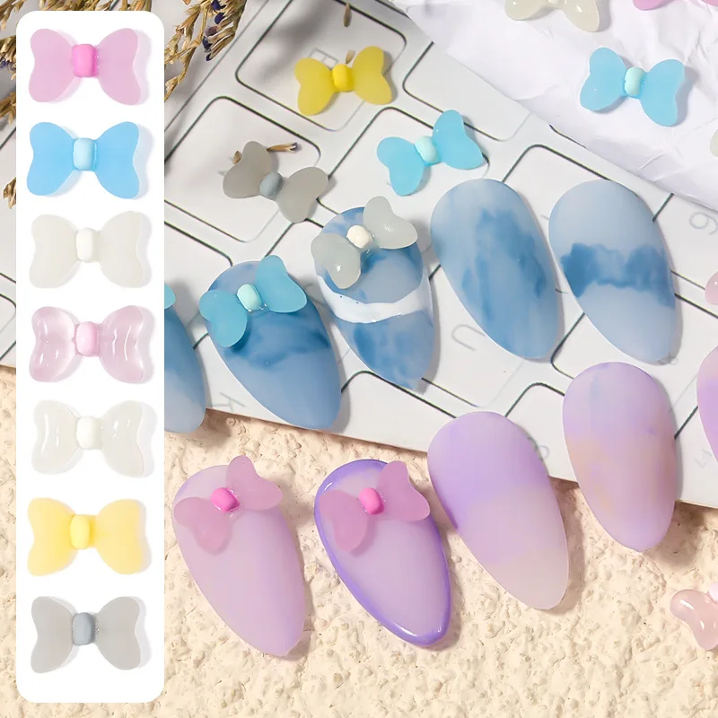 

New Nail Art Frosted Bow Macaron Color 3D Resin Translucent Bow on The Nails DIY Nail Art Decoration Accessories Wholesale Tools