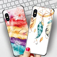 tempered glass case for iphone 11 12 pro max mini case feather painting art for iphone 7 8 6s plus xs xr x se 2020 phone cover