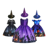 girls princess dresses halloween black dress witch tutu costume kids party clothing children pumpkin printed halloween costume