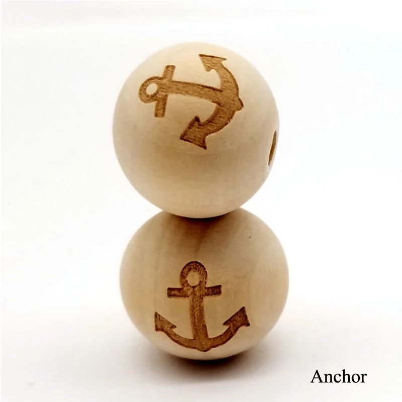Anchor 20 шт Круглые деревянные бусины подходят для браслета ожерелье DIY ювелирных изделий забота Пентакль смайлик ожерелье аксессуар - Цвет: Anchor