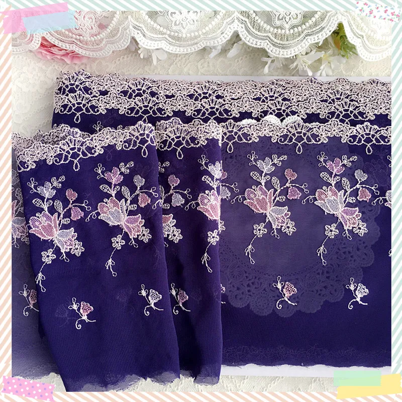 15Yards Purple Mesh Flowers Guipure Embroidery Lace Trim Mesh Fabric Edge For Lingerie Underwear Doll's Dress Bra Decor DIY