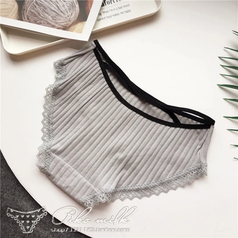 gray blue SP&CITY, однотонное, Полосатое, хлопковое, сексуальное нижнее белье для женщин, милые, поперечные, кружевные, боковые бесшовные трусы, дышащие, менструальные трусики, нижнее белье - Цвет: gray blue