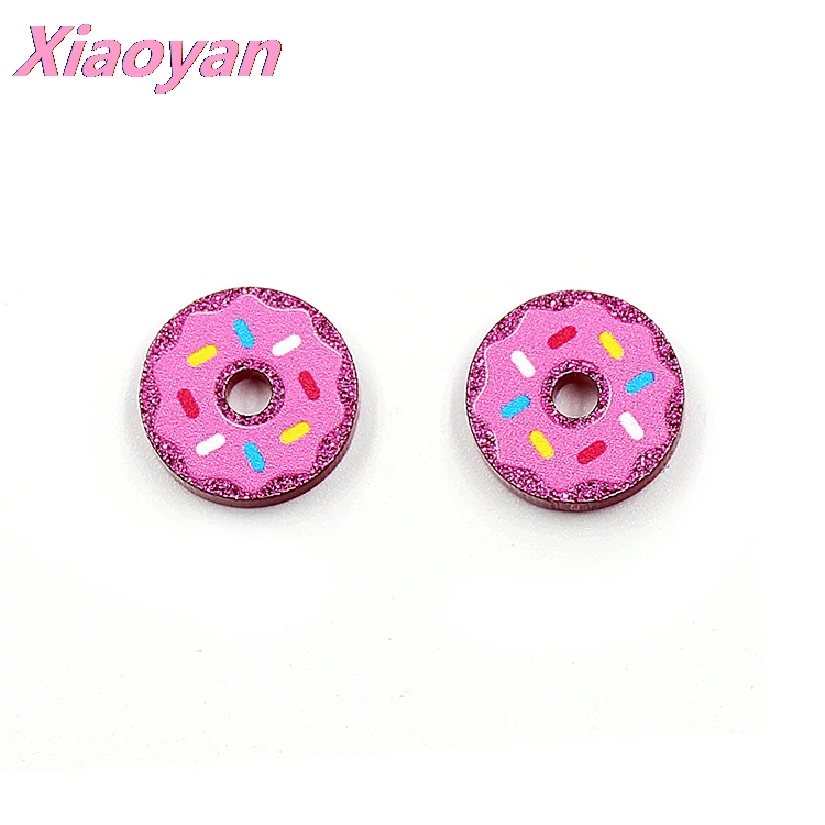 

10 шт./лот PR1036-15mm Acrylic Donut Jewelry Accessories лазерная резка фруктов розовый блеск акриловечерние НКА DIY