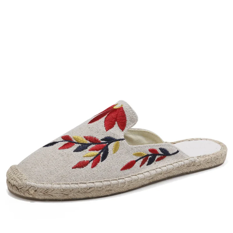 

Slip On Hemp Espadrille Women Shoes Colour Leaf Canvas Slippers Woman Spring Embroider Indoor Slides Fashion 2021