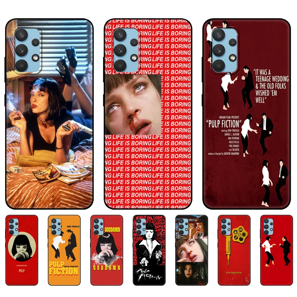 

Black tpu Case For Samsung galaxy A12 A22 A22S A32 A42 A52 A72 4g 5g S21 PLUS ultra back cover Pulp Fiction smoke gun girl