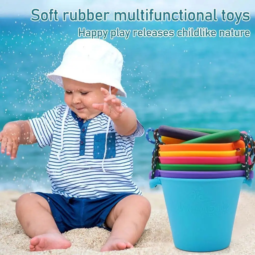 

Летнее пляжное ведро, силиконовая складная ручная игрушка в виде бочонка, детская игрушка для ванной, песок, водная игрушка, 7 цветов